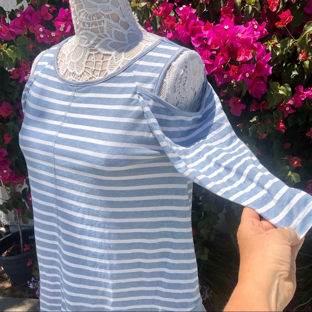 Umber USA Off-Shoulder Blue/White Stripe Tunic